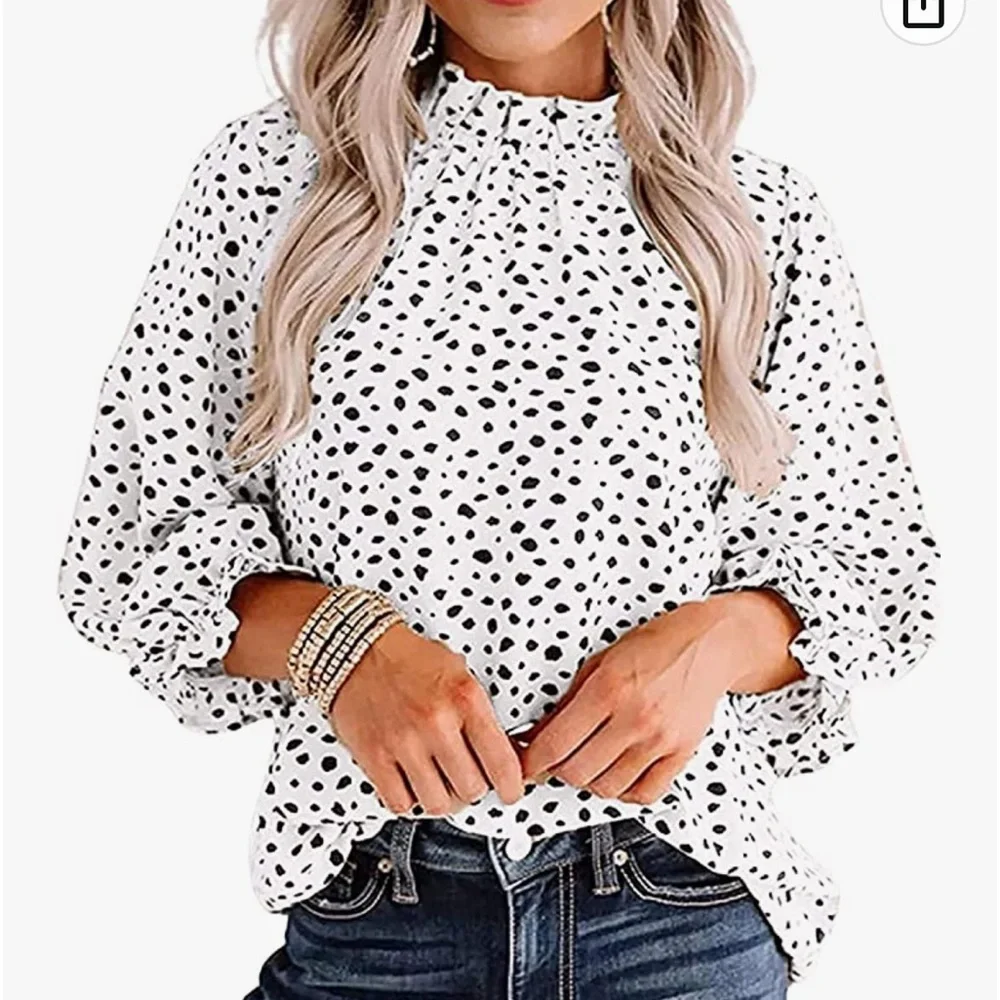 Avanova Women's Leopard Printed Ruffle Hem Long Sleeve Mock Neck Blouses Top - Picture 9 of 12